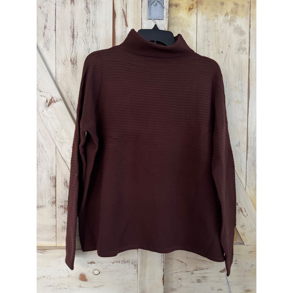 French Connection Chocolate Long Sleeve High Neck Sweater Ribbed Small